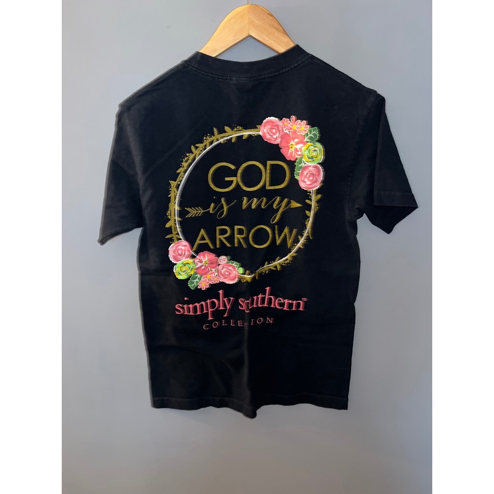 Simply Southern God is my Arrow Floral Graphic T-Shirt Black Small